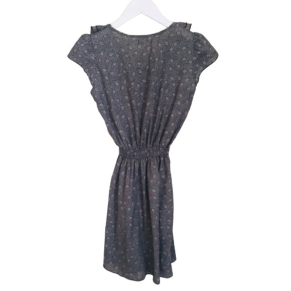 ZA ZEN Ruffle Trim Geo Print Dress With Ruched Waist Brown Xsmall-Small - Picture 9 of 10